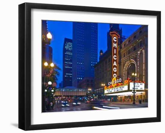 Chicago Theatre marquee at night, Chicago, Cook County, Illinois, USA-null-Framed Photographic Print