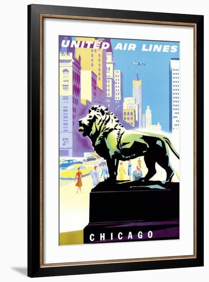 Chicago, USA - Bronze Lion Statues - Art Institute of Chicago - United Air Lines-Joseph Binder-Framed Giclee Print