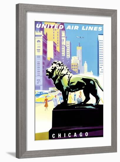 Chicago, USA - Bronze Lion Statues - Art Institute of Chicago - United Air Lines-Joseph Binder-Framed Giclee Print