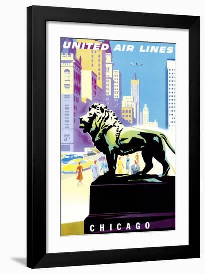 Chicago, USA - Bronze Lion Statues - Art Institute of Chicago - United Air Lines-Joseph Binder-Framed Giclee Print