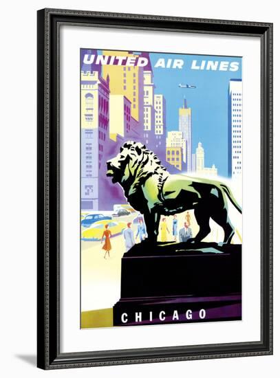 Chicago, USA - Bronze Lion Statues - Art Institute of Chicago - United Air Lines-Joseph Binder-Framed Giclee Print