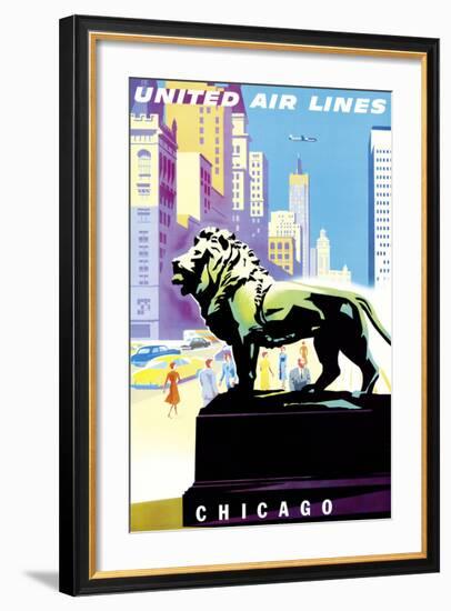 Chicago, USA - Bronze Lion Statues - Art Institute of Chicago - United Air Lines-Joseph Binder-Framed Giclee Print