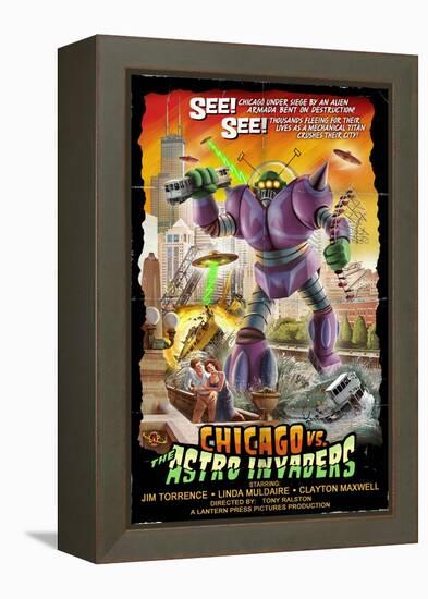 Chicago Versus Astro Invaders-Lantern Press-Framed Stretched Canvas