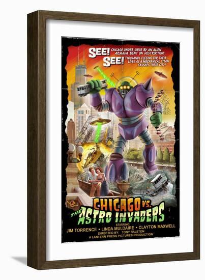 Chicago Versus Astro Invaders-Lantern Press-Framed Art Print