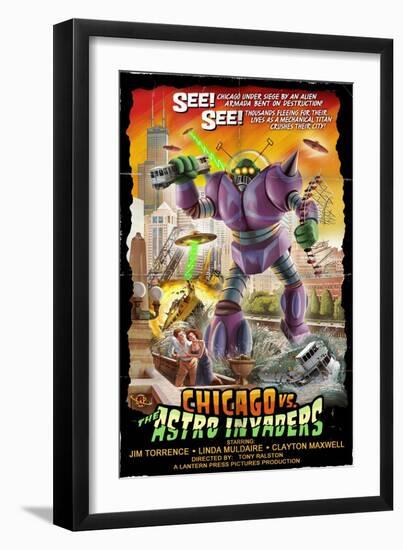 Chicago Versus Astro Invaders-Lantern Press-Framed Art Print