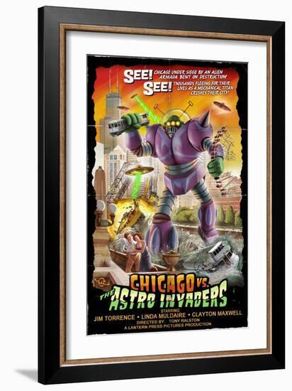 Chicago Versus Astro Invaders-Lantern Press-Framed Art Print