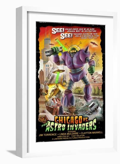 Chicago Versus Astro Invaders-Lantern Press-Framed Art Print