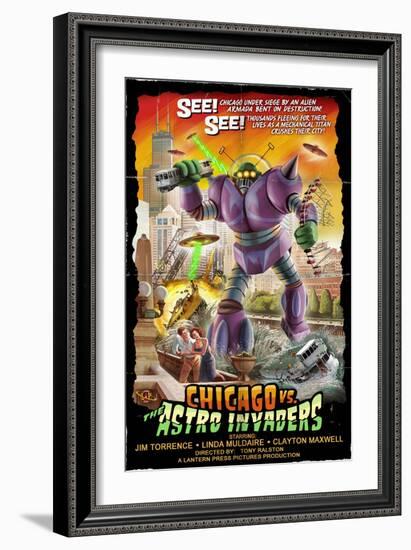 Chicago Versus Astro Invaders-Lantern Press-Framed Art Print