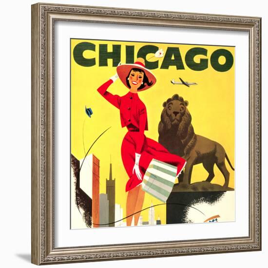 Chicago Vintage Travel Poster Square-null-Framed Art Print