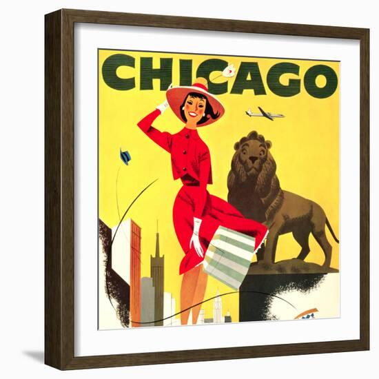 Chicago Vintage Travel Poster Square-null-Framed Art Print