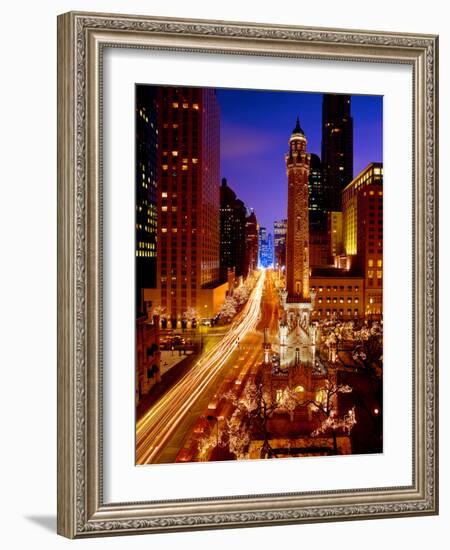 Chicago Water Tower at night, Michigan Avenue, Magnificent Mile, Chicago, Illinois, USA-null-Framed Photographic Print