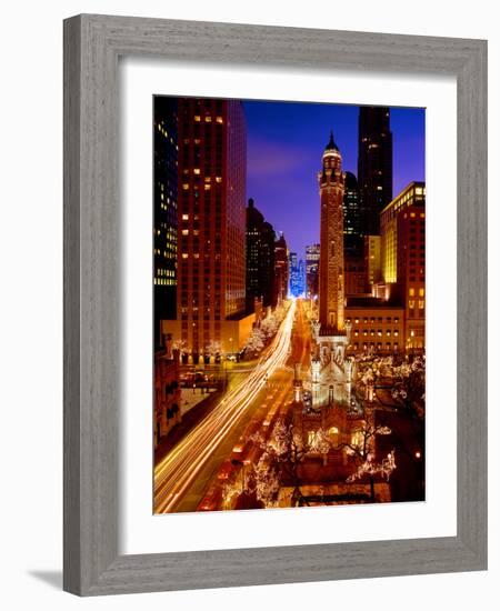 Chicago Water Tower at night, Michigan Avenue, Magnificent Mile, Chicago, Illinois, USA-null-Framed Photographic Print