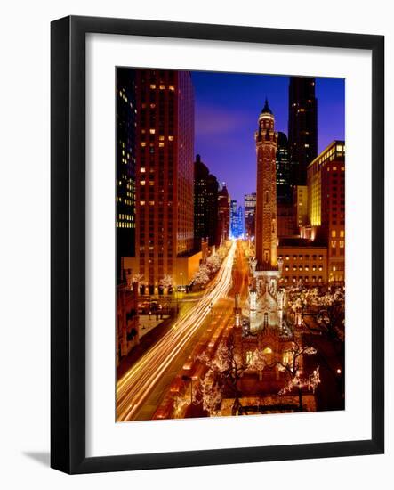Chicago Water Tower at night, Michigan Avenue, Magnificent Mile, Chicago, Illinois, USA-null-Framed Photographic Print