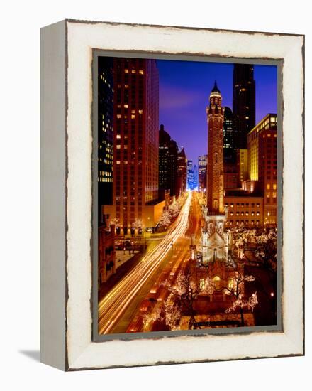 Chicago Water Tower at night, Michigan Avenue, Magnificent Mile, Chicago, Illinois, USA-null-Framed Premier Image Canvas