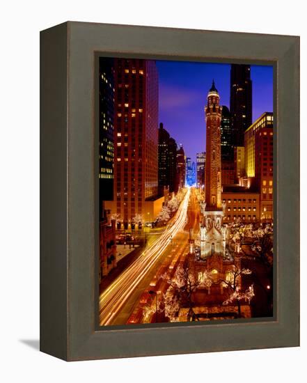 Chicago Water Tower at night, Michigan Avenue, Magnificent Mile, Chicago, Illinois, USA-null-Framed Premier Image Canvas