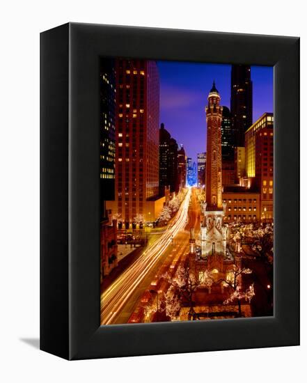 Chicago Water Tower at night, Michigan Avenue, Magnificent Mile, Chicago, Illinois, USA-null-Framed Premier Image Canvas