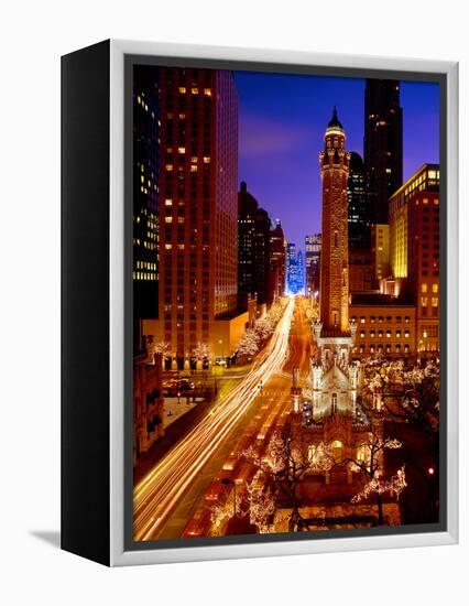 Chicago Water Tower at night, Michigan Avenue, Magnificent Mile, Chicago, Illinois, USA-null-Framed Premier Image Canvas