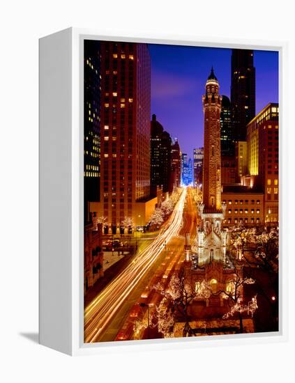 Chicago Water Tower at night, Michigan Avenue, Magnificent Mile, Chicago, Illinois, USA-null-Framed Premier Image Canvas