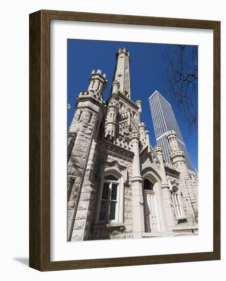 Chicago Water Tower in Foreground, Hancock Building in Background, Chicago, Illinois, USA-Robert Harding-Framed Photographic Print