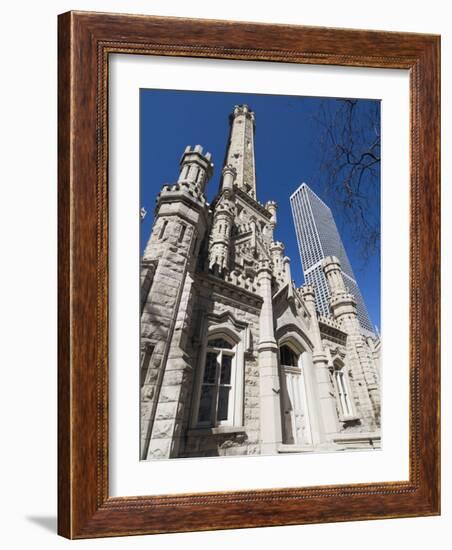 Chicago Water Tower in Foreground, Hancock Building in Background, Chicago, Illinois, USA-Robert Harding-Framed Photographic Print