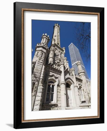 Chicago Water Tower in Foreground, Hancock Building in Background, Chicago, Illinois, USA-Robert Harding-Framed Photographic Print