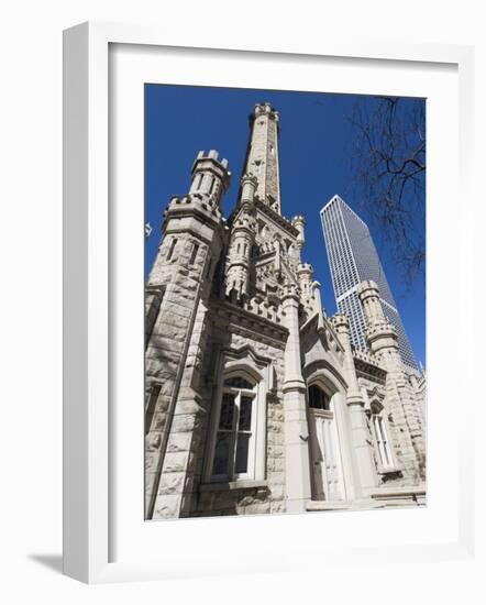 Chicago Water Tower in Foreground, Hancock Building in Background, Chicago, Illinois, USA-Robert Harding-Framed Photographic Print