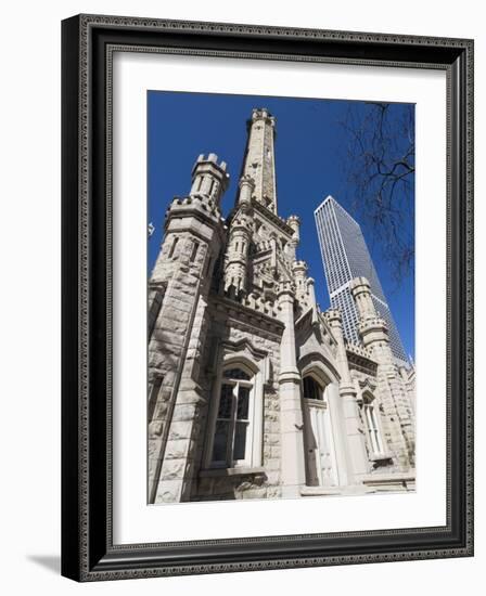 Chicago Water Tower in Foreground, Hancock Building in Background, Chicago, Illinois, USA-Robert Harding-Framed Photographic Print