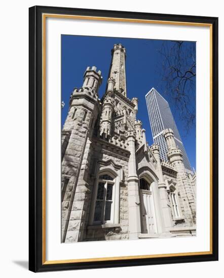 Chicago Water Tower in Foreground, Hancock Building in Background, Chicago, Illinois, USA-Robert Harding-Framed Photographic Print