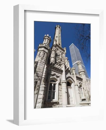 Chicago Water Tower in Foreground, Hancock Building in Background, Chicago, Illinois, USA-Robert Harding-Framed Photographic Print