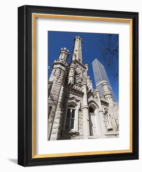 Chicago Water Tower in Foreground, Hancock Building in Background, Chicago, Illinois, USA-Robert Harding-Framed Photographic Print