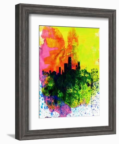 Chicago Watercolor Skyline-NaxArt-Framed Art Print