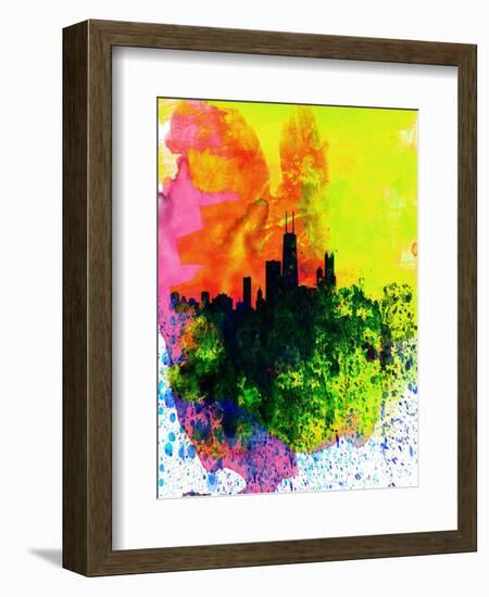 Chicago Watercolor Skyline-NaxArt-Framed Art Print