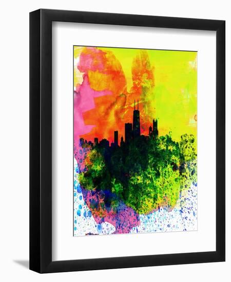 Chicago Watercolor Skyline-NaxArt-Framed Art Print