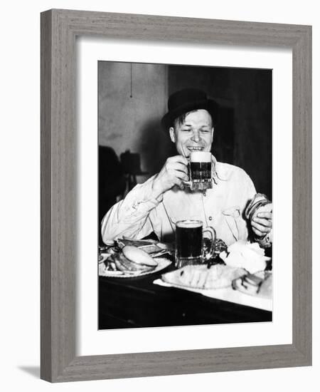 Chicago Worker Enjoys a Saloon Lunch That Provided Free Food to Go with the Purchased Beer, ca 1920-null-Framed Photo