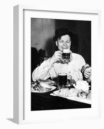 Chicago Worker Enjoys a Saloon Lunch That Provided Free Food to Go with the Purchased Beer, ca 1920-null-Framed Photo