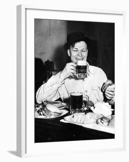 Chicago Worker Enjoys a Saloon Lunch That Provided Free Food to Go with the Purchased Beer, ca 1920-null-Framed Photo