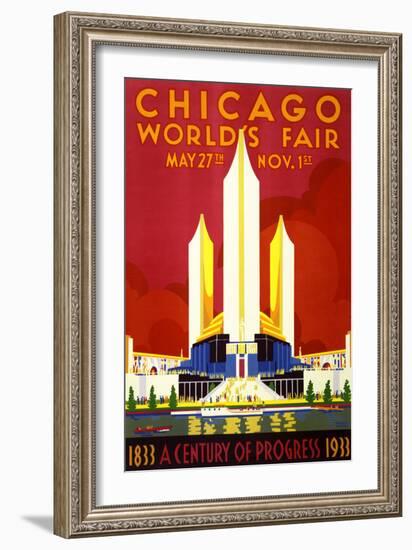 "Chicago World's Fair" Vintage Travel Poster, 1933-Piddix-Framed Art Print