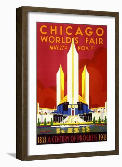 "Chicago World's Fair" Vintage Travel Poster, 1933-Piddix-Framed Premium Giclee Print