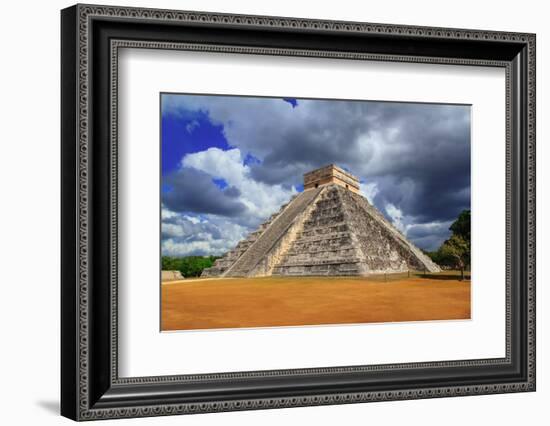 Chichen Itza Kukulkan Mayan Pyramid Dramatic Sky Mexico Yucatan-holbox-Framed Photographic Print