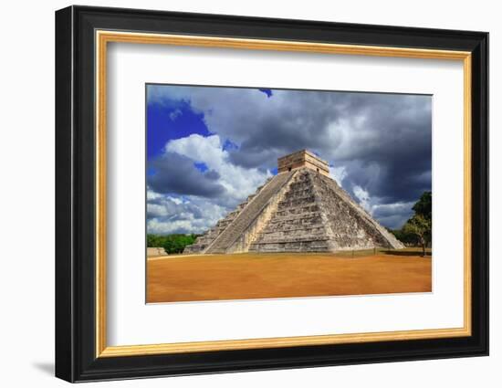 Chichen Itza Kukulkan Mayan Pyramid Dramatic Sky Mexico Yucatan-holbox-Framed Photographic Print