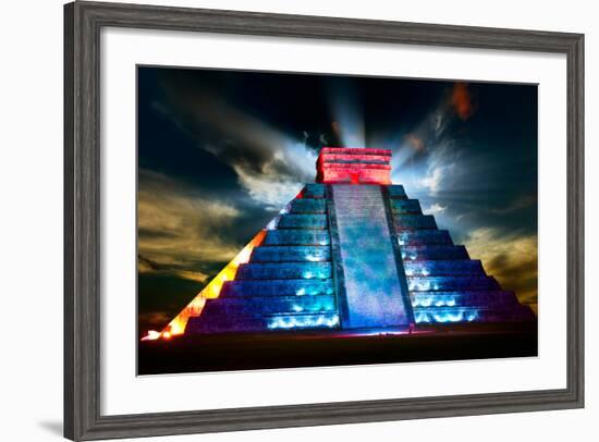 Chichen Itza Mayan Pyramid Night View-Subbotina Anna-Framed Art Print