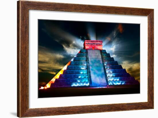 Chichen Itza Mayan Pyramid Night View-Subbotina Anna-Framed Art Print