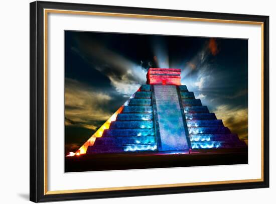 Chichen Itza Mayan Pyramid Night View-Subbotina Anna-Framed Art Print