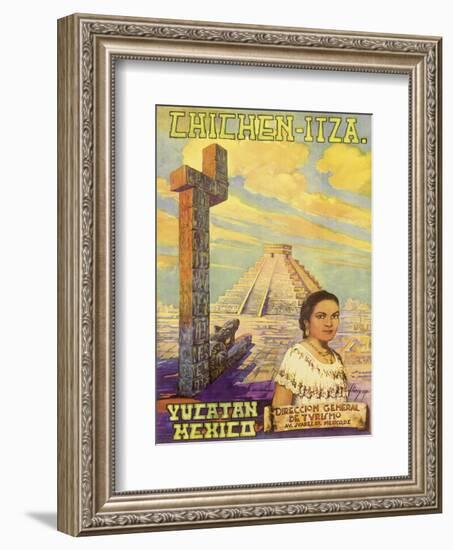 Chichen Itza - Yucatan, Mexico - El Castillo Mayan Pyramid-Flores Esp-Framed Art Print