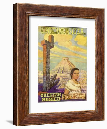 Chichen Itza - Yucatan, Mexico - El Castillo Mayan Pyramid-Flores Esp-Framed Art Print