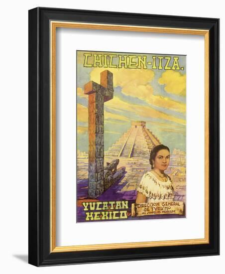 Chichen Itza - Yucatan, Mexico - El Castillo Mayan Pyramid-Flores Esp-Framed Art Print