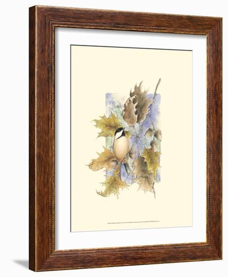 Chickadee and Oak Leaves-Janet Mandel-Framed Art Print