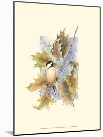 Chickadee and Oak Leaves-Janet Mandel-Mounted Art Print