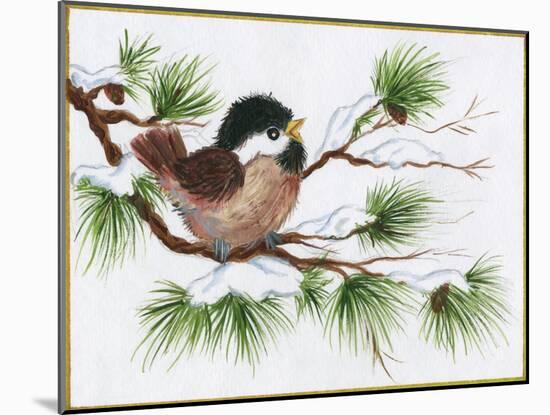 Chickadee on a Pine Tree-Beverly Johnston-Mounted Giclee Print