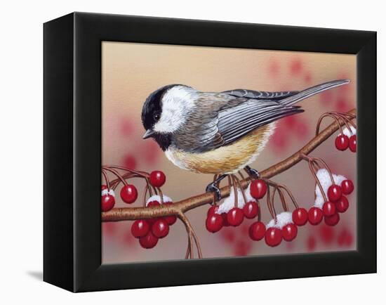 Chickadee with Berries-William Vanderdasson-Framed Premier Image Canvas